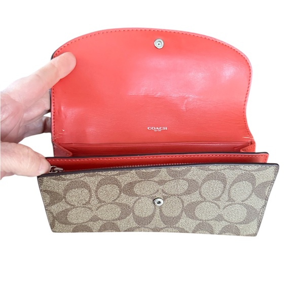 Coach Signature Slim Envelope Wallet khaki signature canvas and orange leather - Picture 3 of 6
